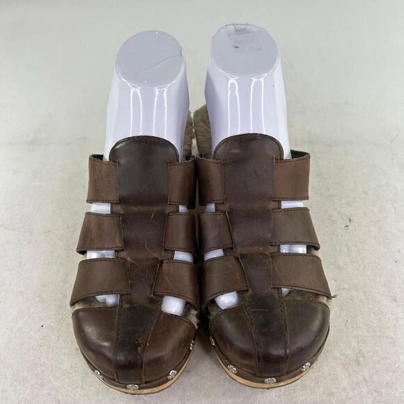 Ugg Australia Ore Fisherman Clogs US 7 Brown Leather Sherpa Lined Wooden Mules - Picture 5 of 11